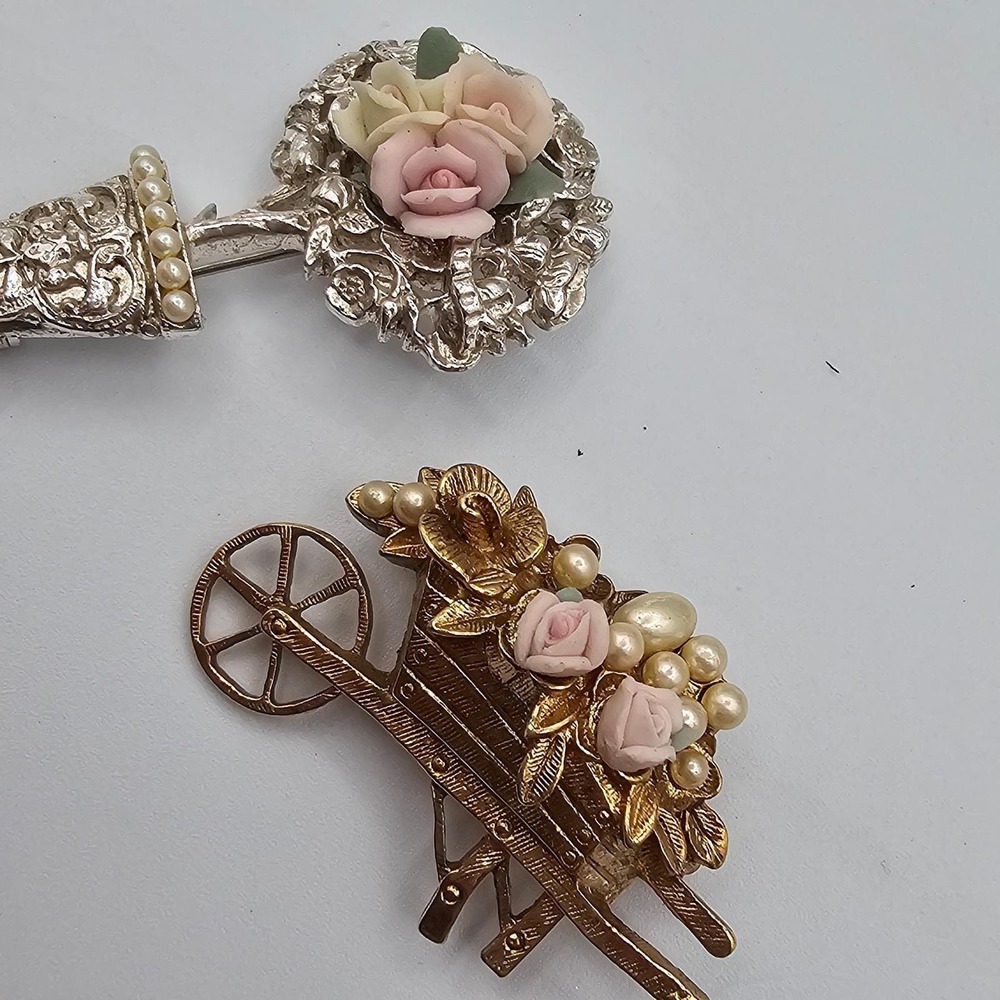 Vtg Porcelain Resin Rose Brooch Lot Victorian Revival Garden Spring Cottagecore - Picture 4 of 14